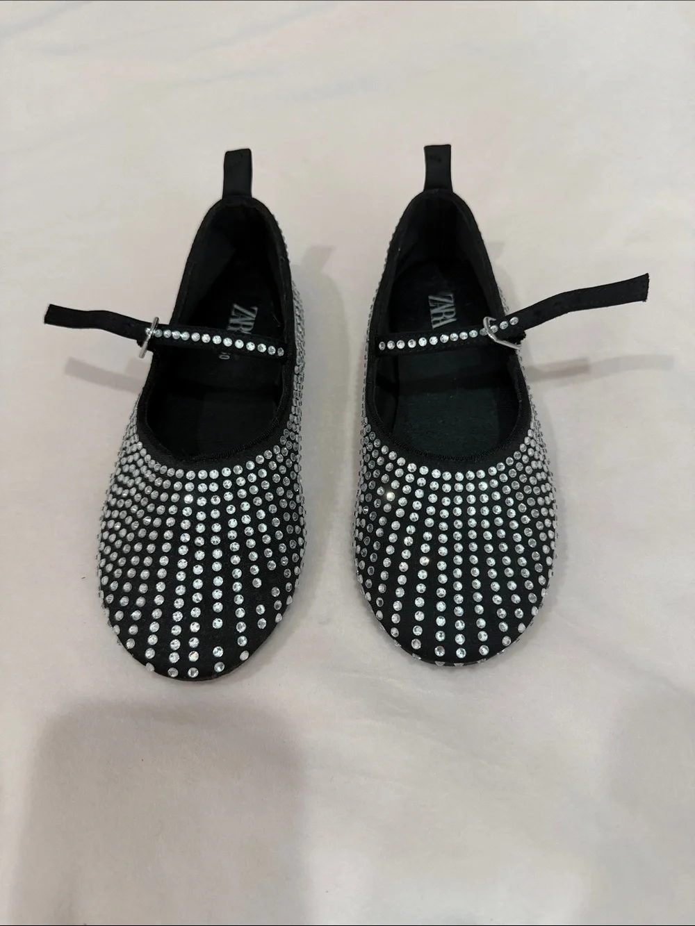 Zara girls Black Crystal-Studded Mary Jane Flats
